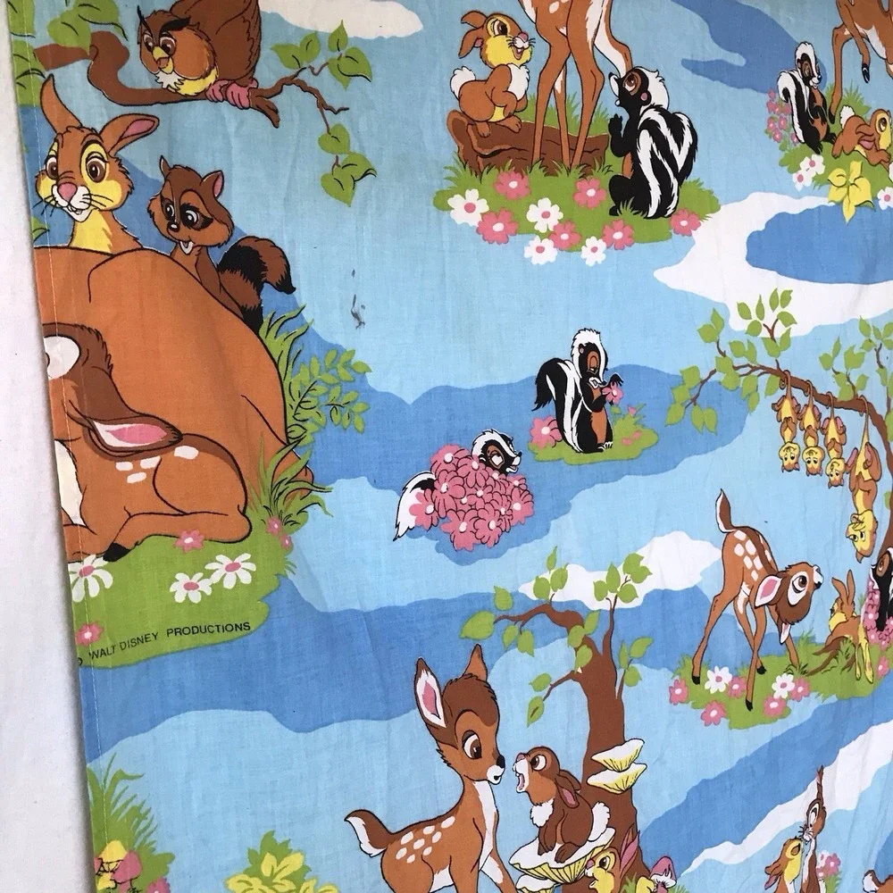 Vintage Disney Curtains Lot 2 Drapes Fabric Panels Bambi Rare Decor 60-70s 64x44
